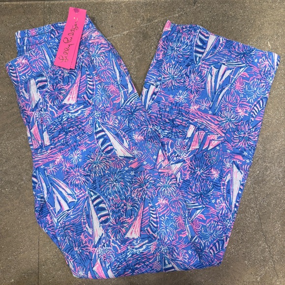 NWT Lilly Pulitzer Deri Linen Palazzo Pants, Boca Blue It's a Sailabration - Picture 5 of 8